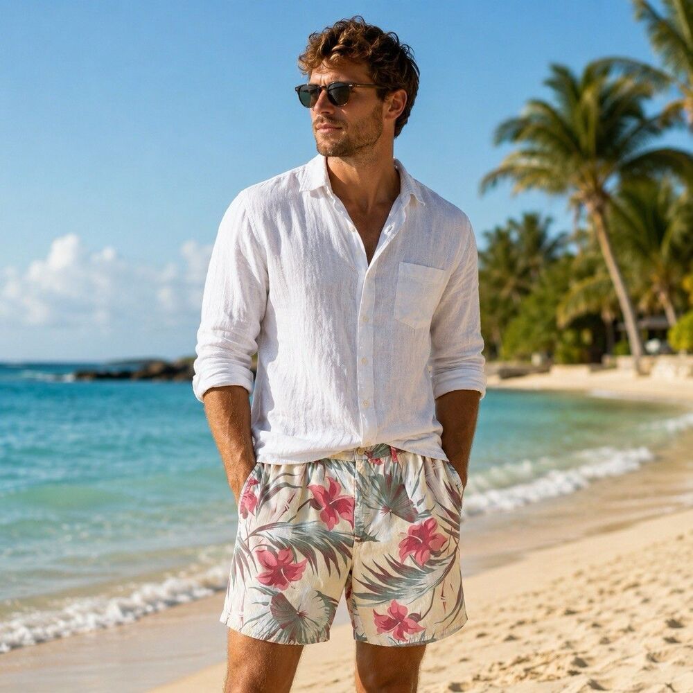 VTG Polo Ralph Lauren Men Cotton Short 31 Floral Hawaiian Print 8” Made In USA